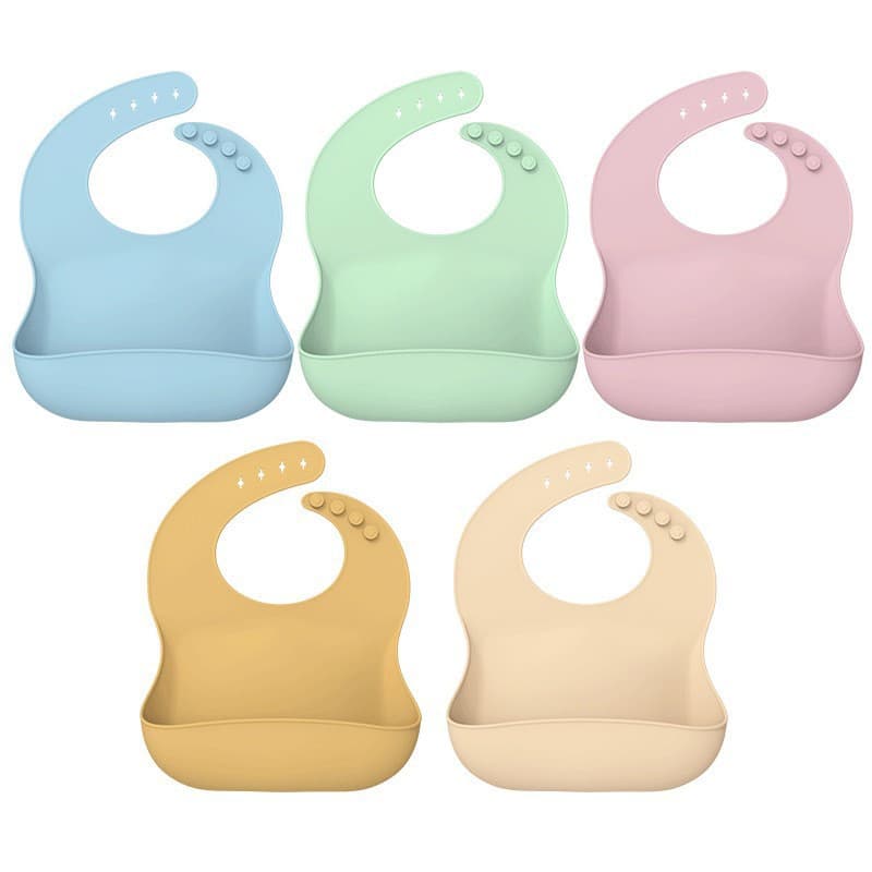 Baby Silicone Bib Waterproof Oil-Proof Feeding Bib Newborn Food-Grade Spoon and Fork Set