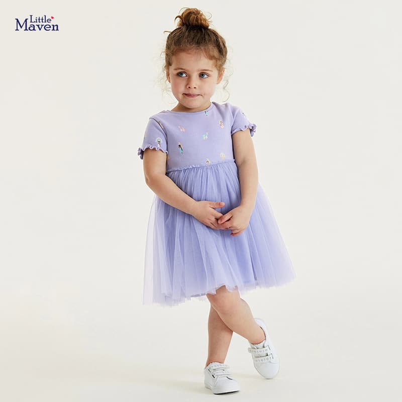 Little Maven Cross-Border Children's Clothing European and American Style Cartoon Girls' Dress Summer Short-Sleeve Kids Princess Dress