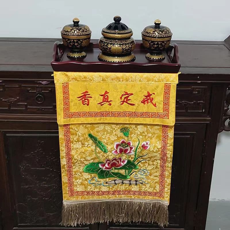 Ceramic Incense Set with Censer and Ornamental Pieces for Buddhist Altar, Lotus Offering Table, and Illumination Banner Surround