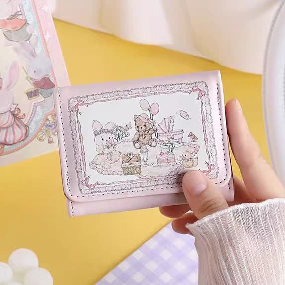 Girl's Dream Spring Picnic Series Internet Celebrity Bunny Bear Student Wallet Anti-Degaussing Multi-Slot Magnetic Buckle Coin Purse Mini