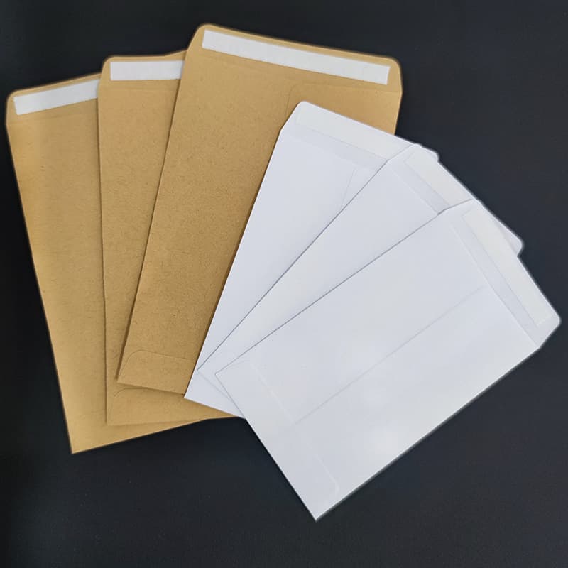 In-stock envelopes with double-sided tape, machine-applied double-sided tape in stock, gummed envelopes in stock