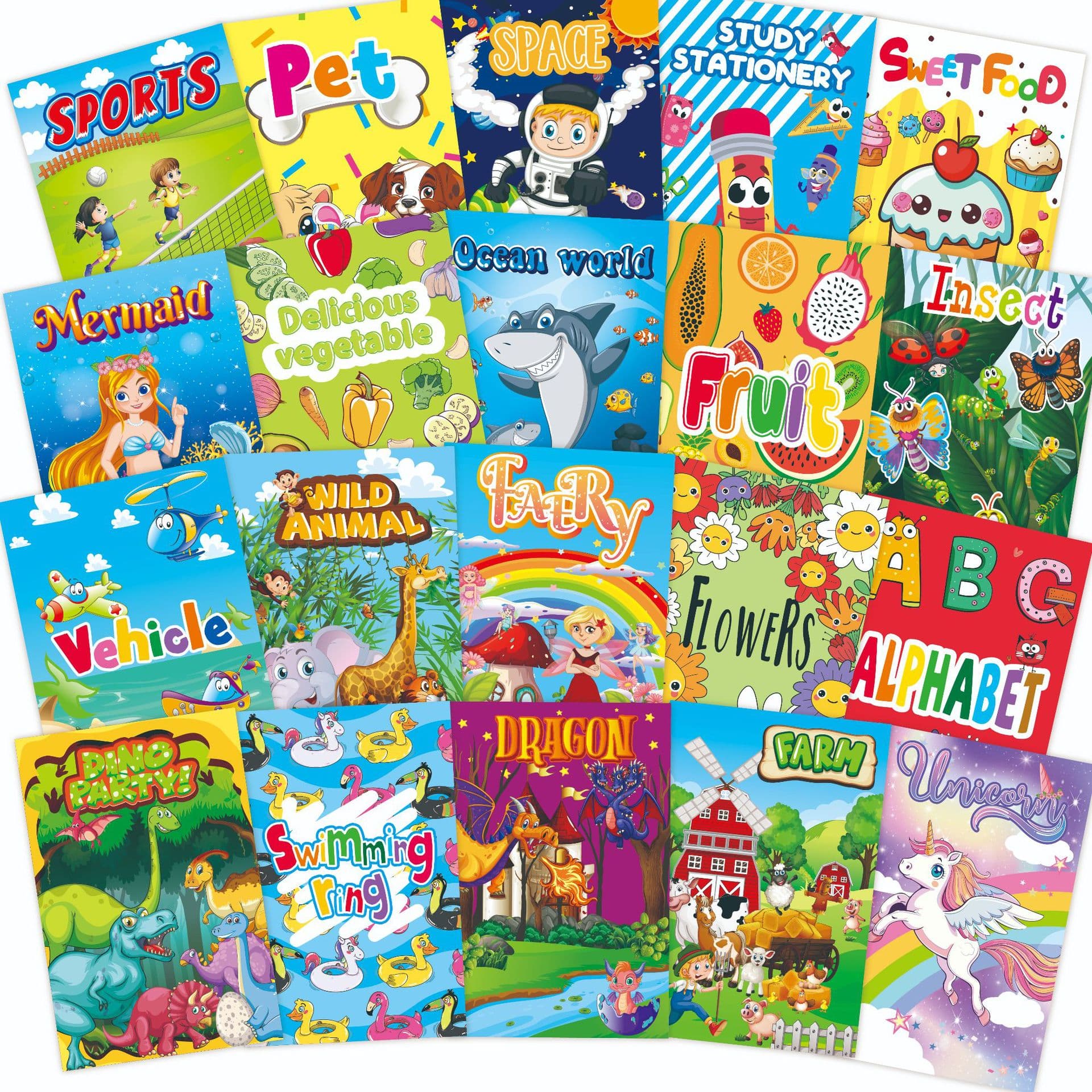 Cross-border New Coloring Book Set 20 Books Children's Cartoon Picture Book Coloring Animals Mermaid Amazon Drawing Book