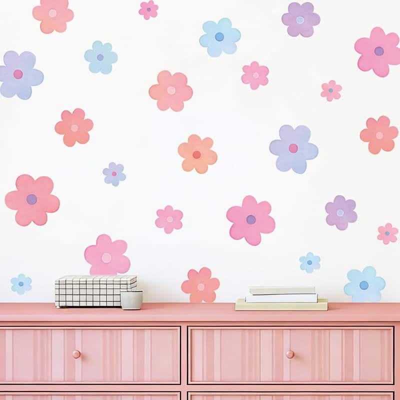 Bohemian Style Colorful Flower Wall Sticker Fresh Daisy Floral Self-Adhesive PVC Sticker Bedroom Wall Decoration