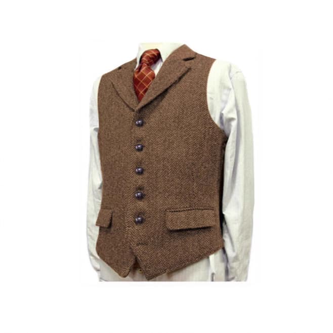 New men's vest, brown lapel, herringbone pattern, suitable for grooms, wedding attire, suit vest, in stock.