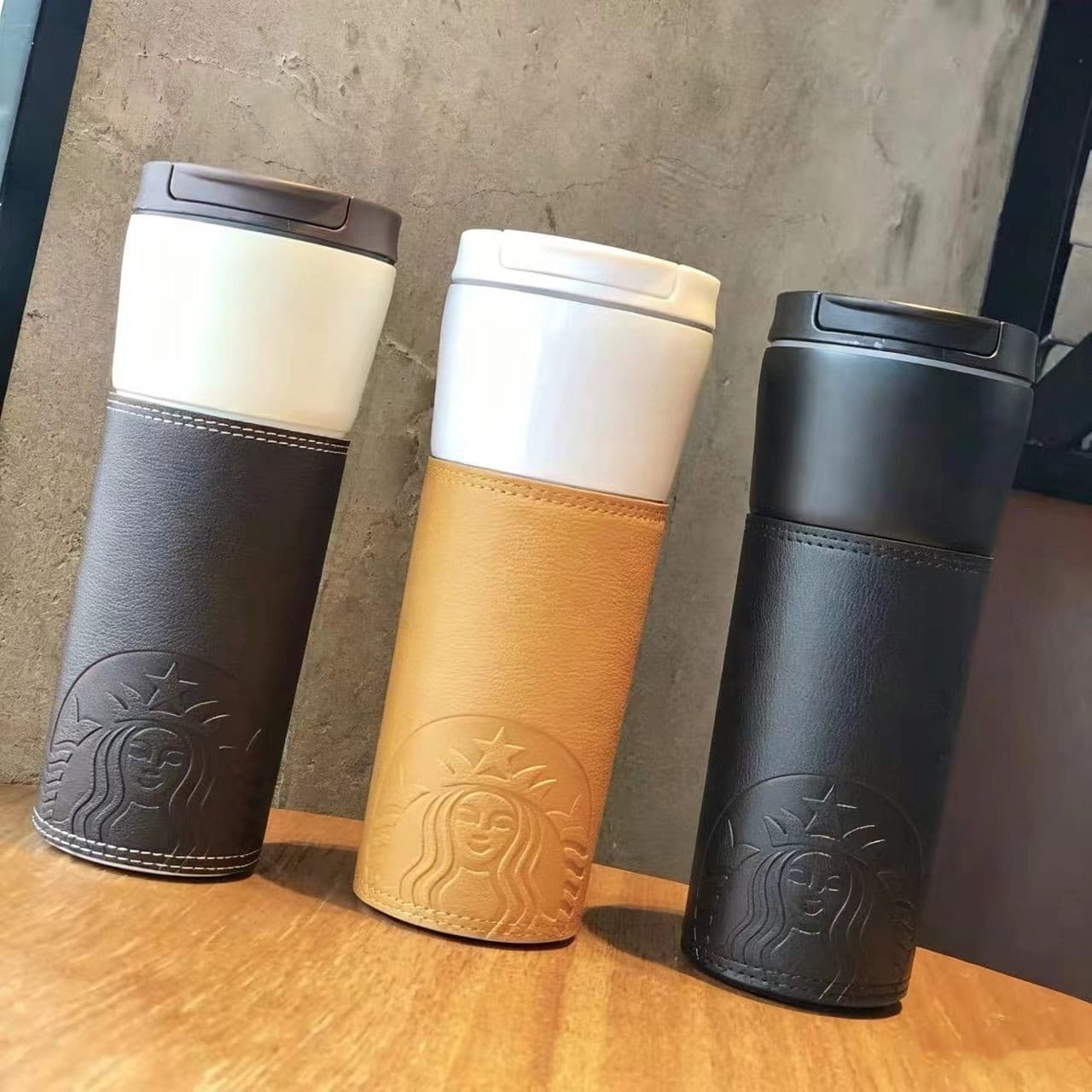 Korean-style creative Starbucks high-appearance leather sleeve coffee cup 304 stainless steel insulated tumbler large capacity car cup