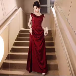 Red Wedding Toast Dress Women 2026 New Style French High-End Satin Wedding Engagement Dress Return Visit Dress