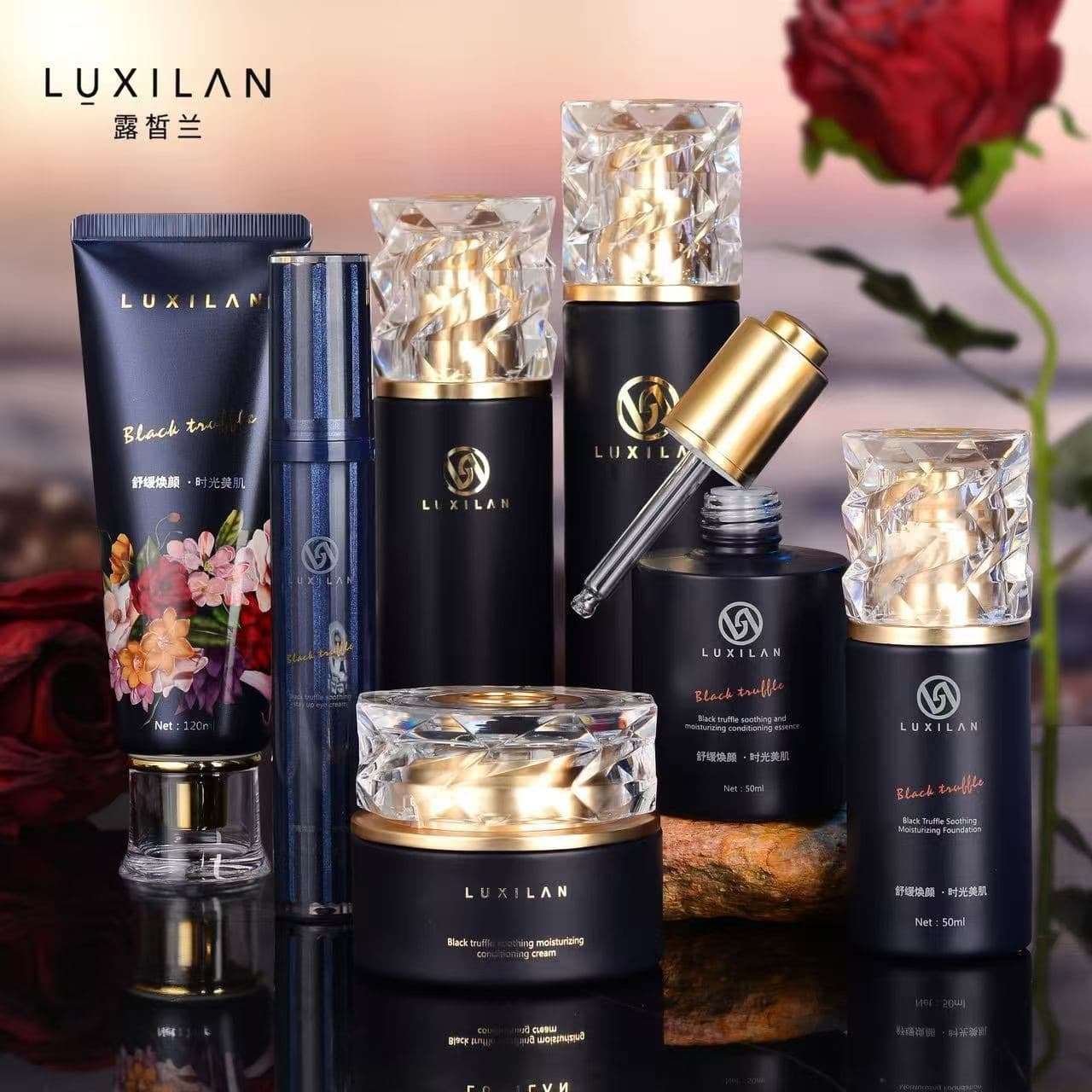 Luxi Lan Black Truffle Soothing Moisturizing Conditioning Skin Care Cleanser Water Cream Essence Liquid Foundation Eye Cream Set