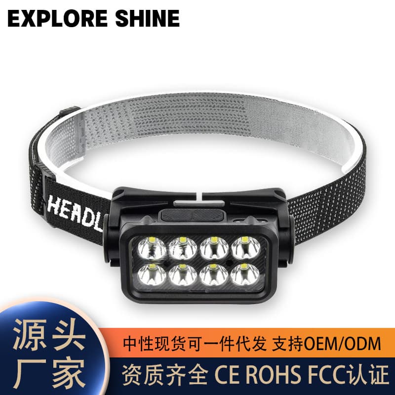 Cross-Border 8LED Multi-Function Portable High-Intensity Headlamp for Outdoor Night Running, Fishing, and Work