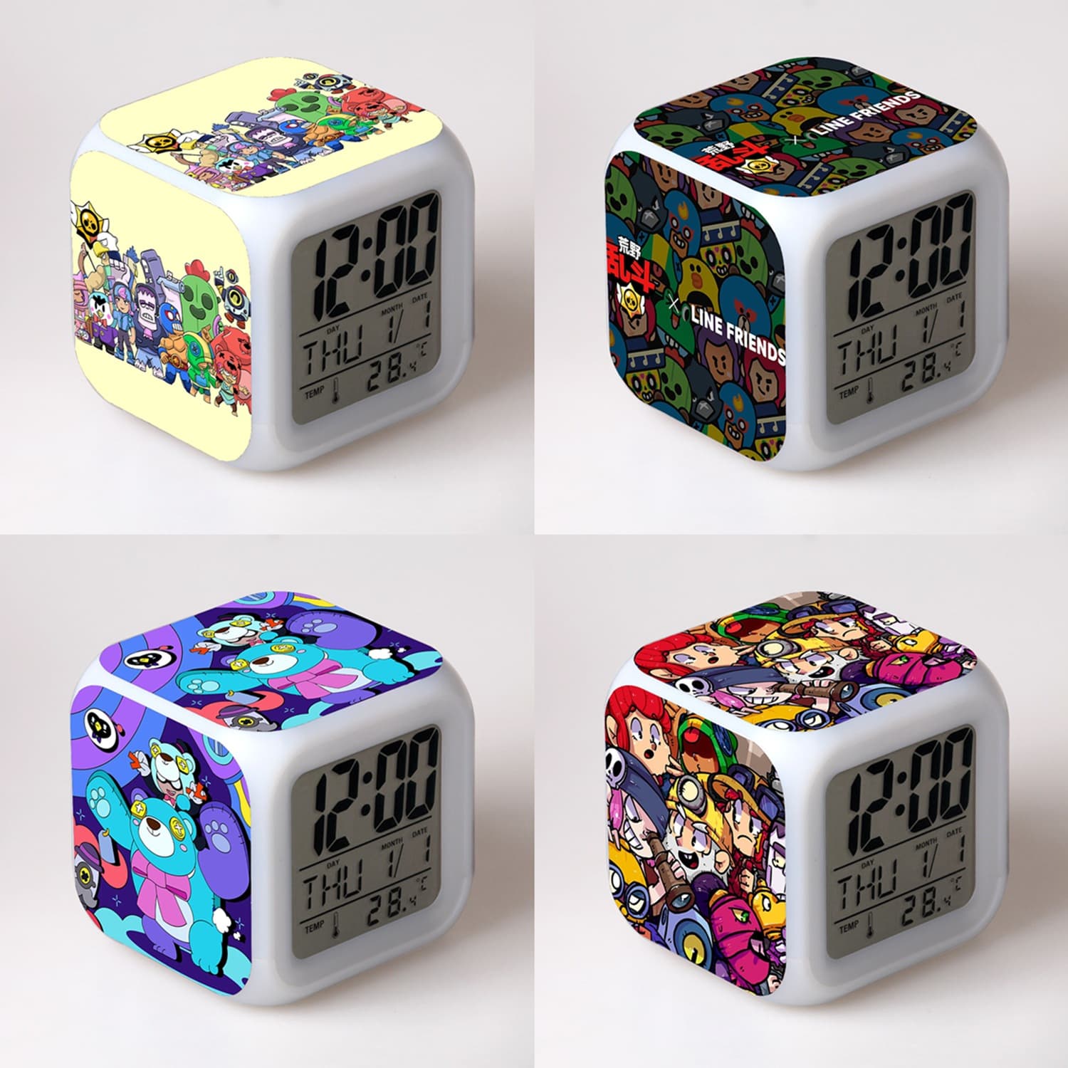 Brawl Stars Colorful Color Changing Square Alarm Clock AliExpress Foreign Trade Supply Children's Alarm Clock