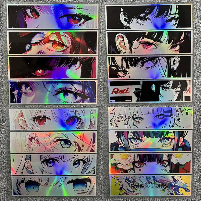 Cross-border trade anime girl eyes rainbow laser sticker for electric car body scratch decoration motorcycle