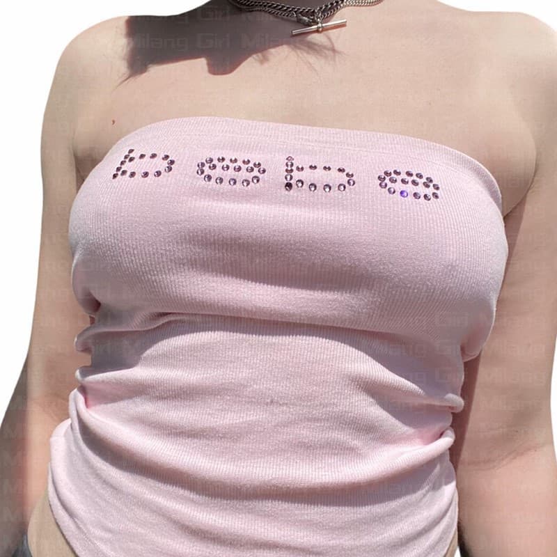 In Stock European & American Summer Cross-border Sexy Personalized Letter Rhinestone Y2K Vintage Backless Vest Top Women's Clothing Wholesale