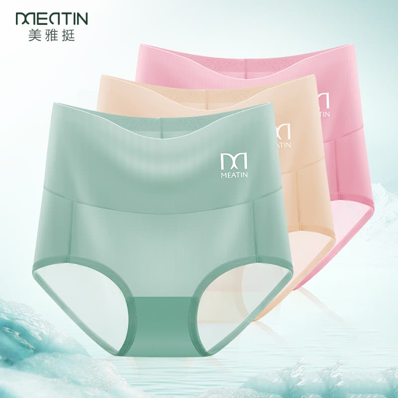 Hot-selling Classic Meiyating High-Waist Ice Silk Panties for Women, Spring/Summer Breathable Cotton Crotch, Butt-Lifting and Tummy-Control