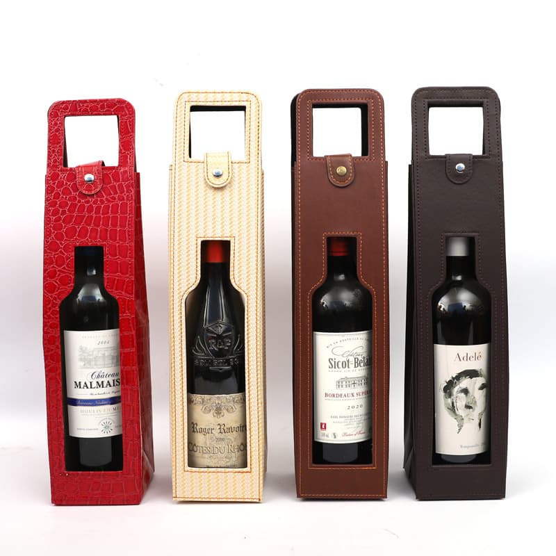 Cross-Border Manufacturer In Stock Wholesale Single Bottle Red Wine Gift Box Red Wine Packaging Box Red Wine Leather Bag Wine Packaging Bag
