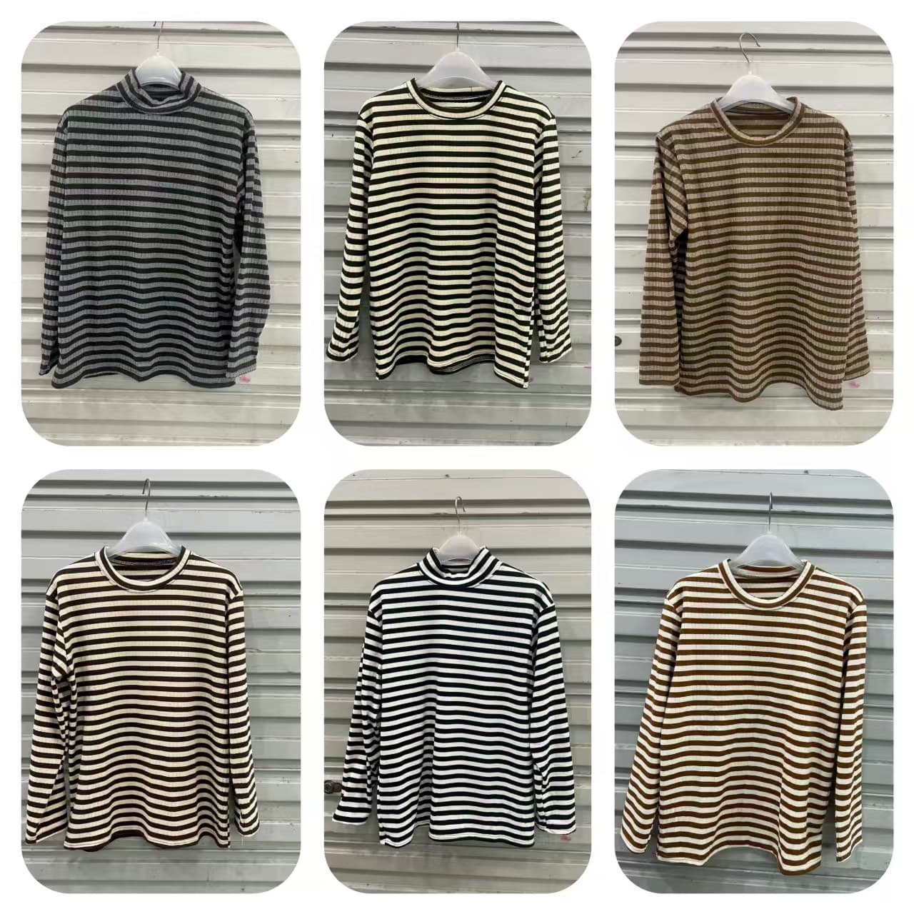 2025 Autumn/Winter New Mom Wear Middle-Aged Women Round Neck Base Layer Seven-Color Cotton Cashmere Self-Heating Striped Top