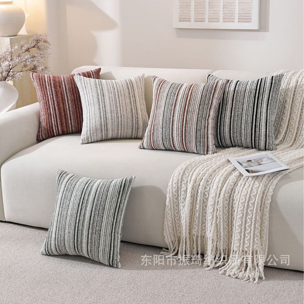 New Cross-Border Cushion Simple Striped Pillow Cover Wabi-Sabi Modern Light Luxury Cushion Cover Chenille Factory Cushion Cover