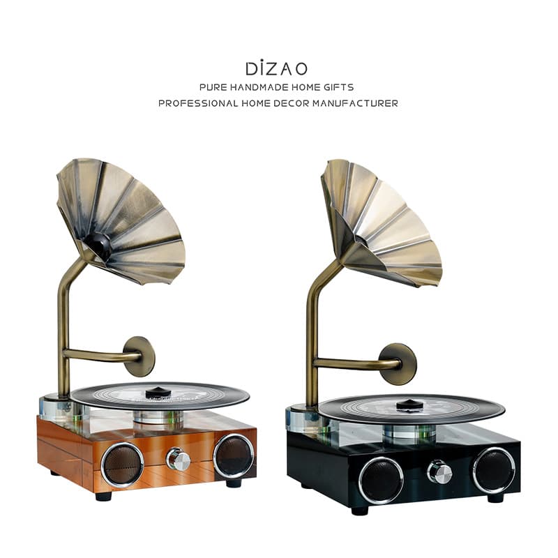 Light luxury minimalist crystal glass retro record player ornaments model room living room entrance handicrafts desktop decorations