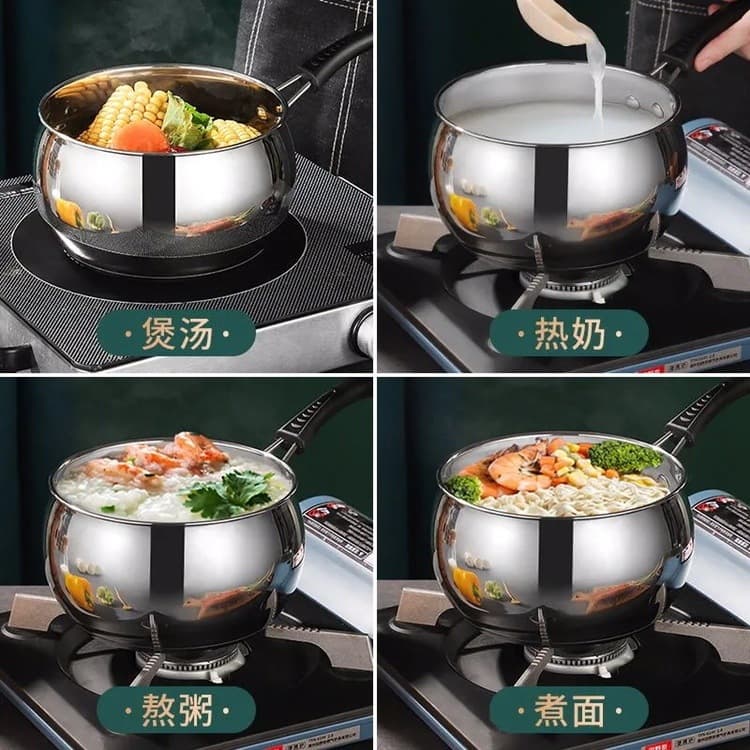 Stainless Steel Saucepan Milk Pot Thickened Single Handle Household Commercial Kitchen Heat Milk Cook Porridge Soup Instant Noodles Induction Cooker Gift