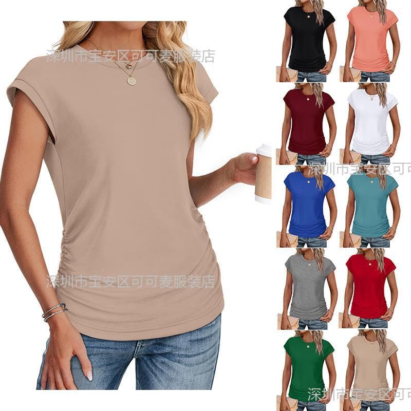 Amazon 2025 Summer New European and American Cross-border Women's Vest Solid Color Crewneck Short-sleeved Basic T-shirt Women