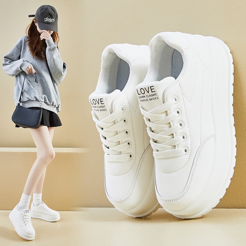 2025 Spring White Sneakers New Korean Ins Women Students Thick Sole Women Shoes Sports Board Shoes Casual KT2812-1