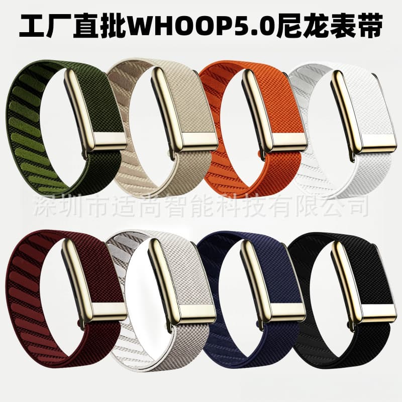 Compatible with WHOOP 5.0 Bright Gold Frame Nylon Stretch Band 8 Colors In Stock Direct Supply Cross-Border Bulk Discount