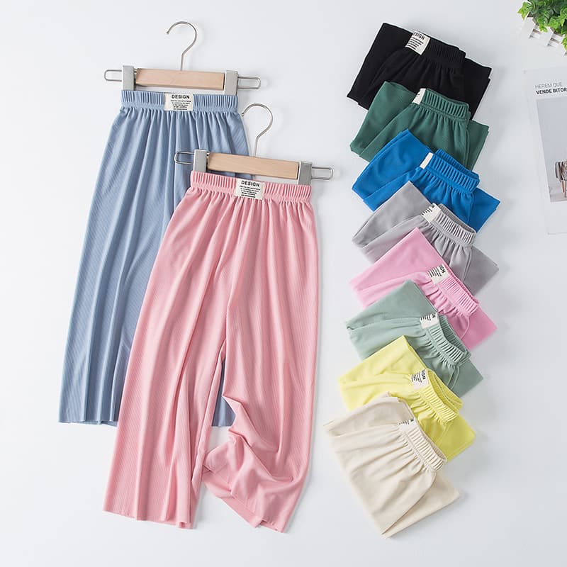 2023 summer new style parent-child wide-leg pants mother and daughter anti-mosquito pants for girls, middle and older children nine-point outer wear air-conditioned pants men's sports pants