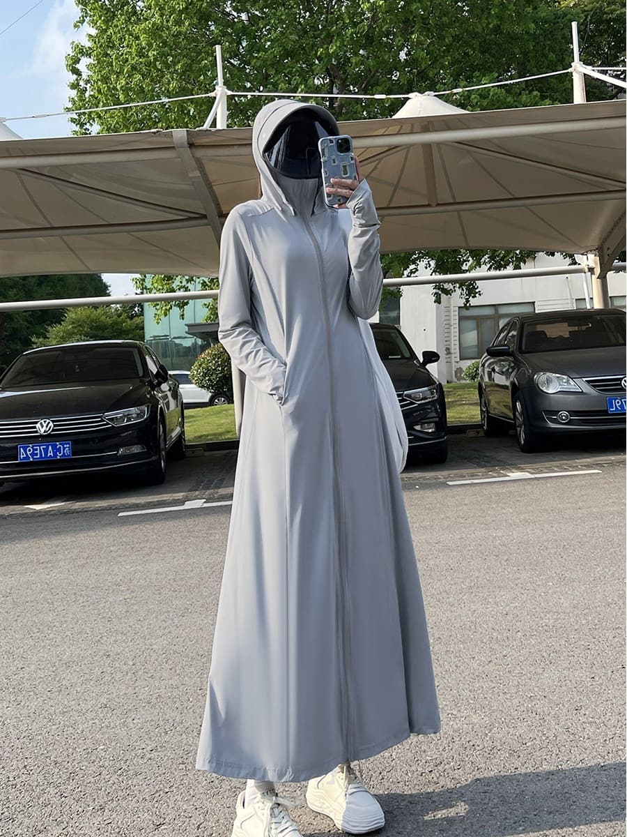 Women's Summer 2025 Long Full-Length Ice Silk Sun Protection Clothing Slim Fit Beachwear UV Protection Lightweight Cover Up
