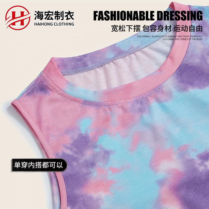 Cross-border Dopamine Color T-Shirt Women's Sleeveless Top Summer 2026 New Pink Purple Tie-Dye Women's Clothing Regular Shoulder Casual T-Shirt