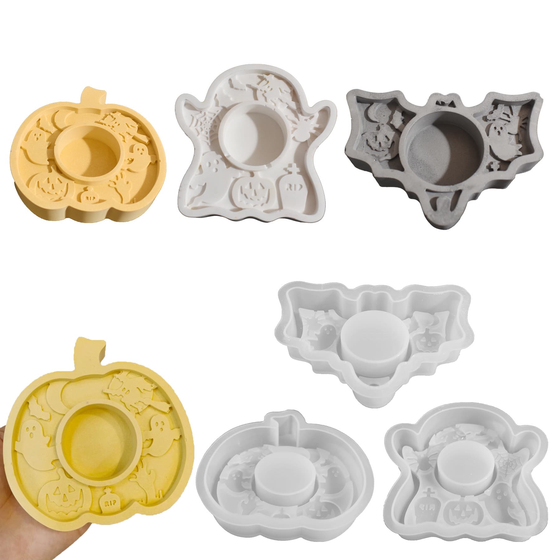 Cross-border Halloween Bat Pumpkin Candle Holder Resin Silicone Mold Glue DIY Relief Ghost Plaster Candle Holder