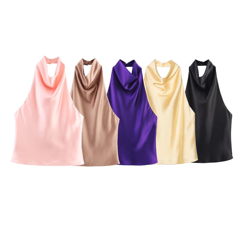 Cross-border foreign trade wholesale 2025 summer new style silk satin texture halter top 3203317 3210317