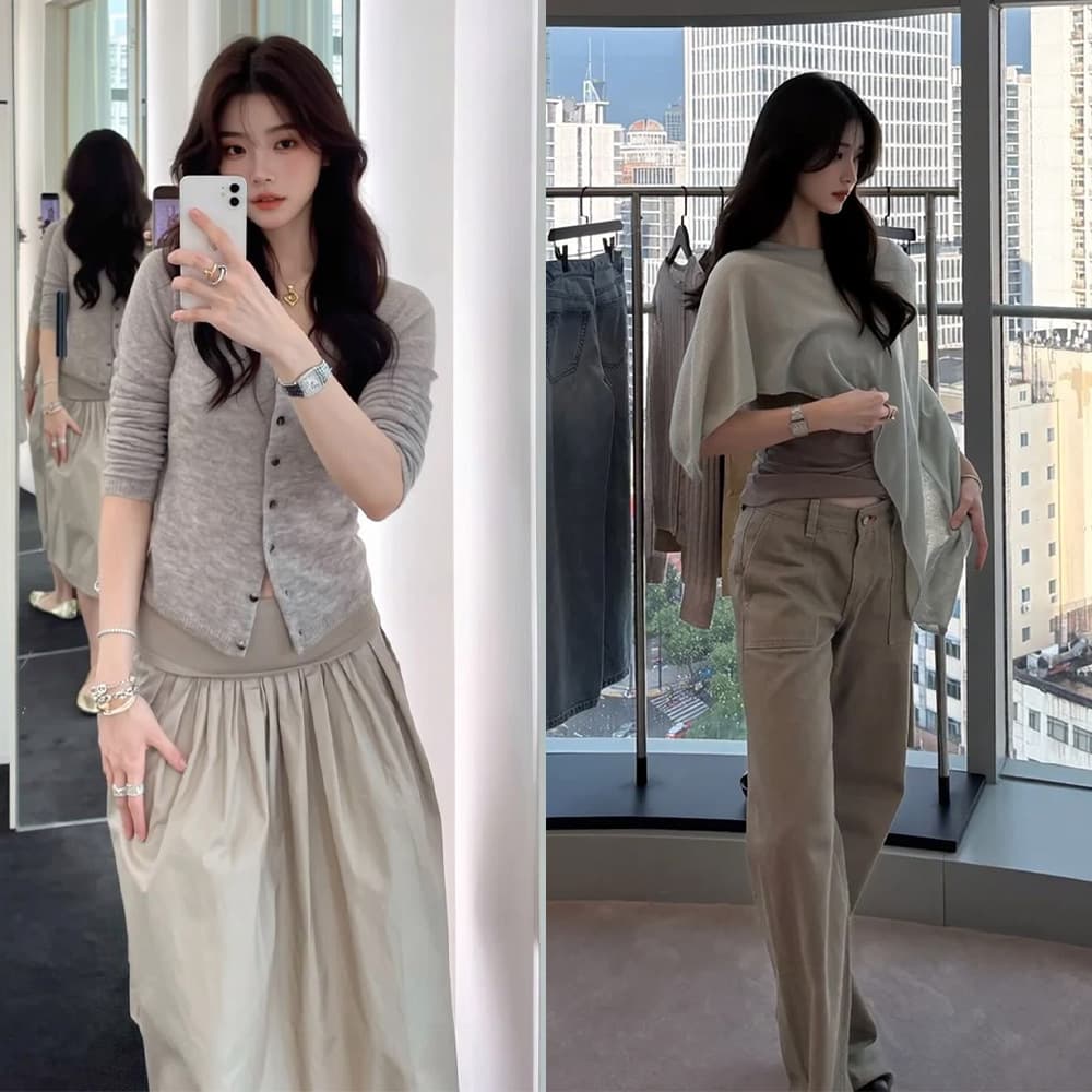 [Daily New] Light Luxury Fashion Wool Blend Slim Cardigan Knit Top + Straight-Leg Jeans Set for Women