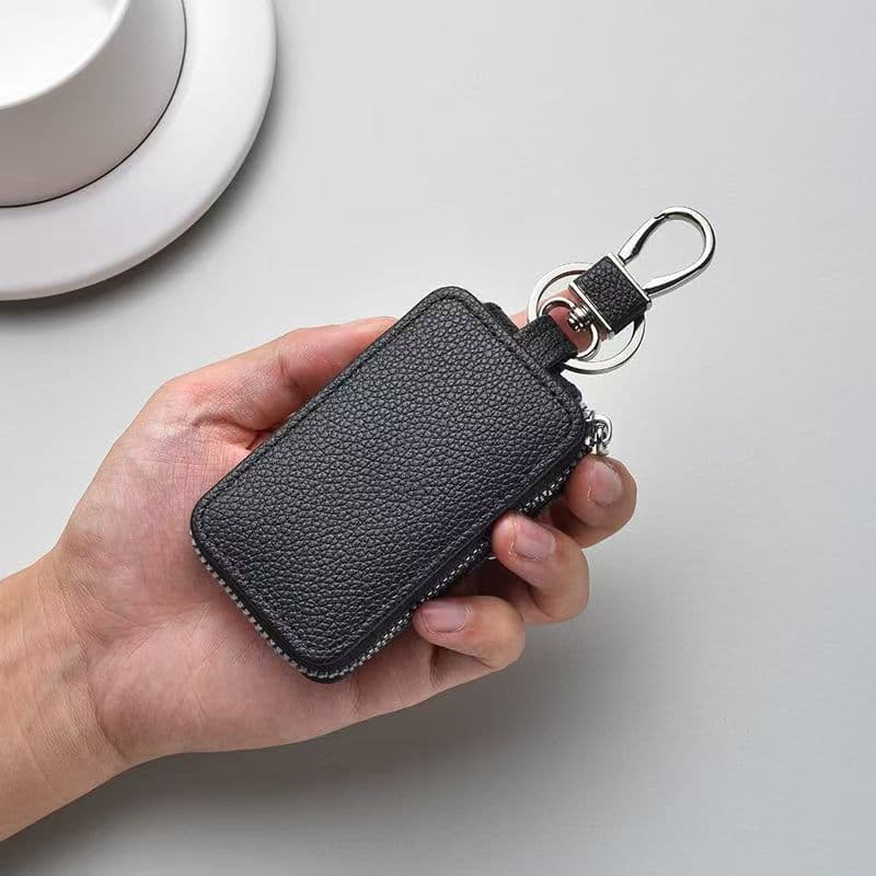 Lychee Pattern Car Key Case Leather Keychain Unisex Large Capacity Protective Cover Anti-Loss