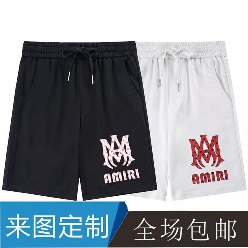amiri American high street cashew flower leopard print classic letter AMIRI printed drawstring casual men's and women's sports shorts