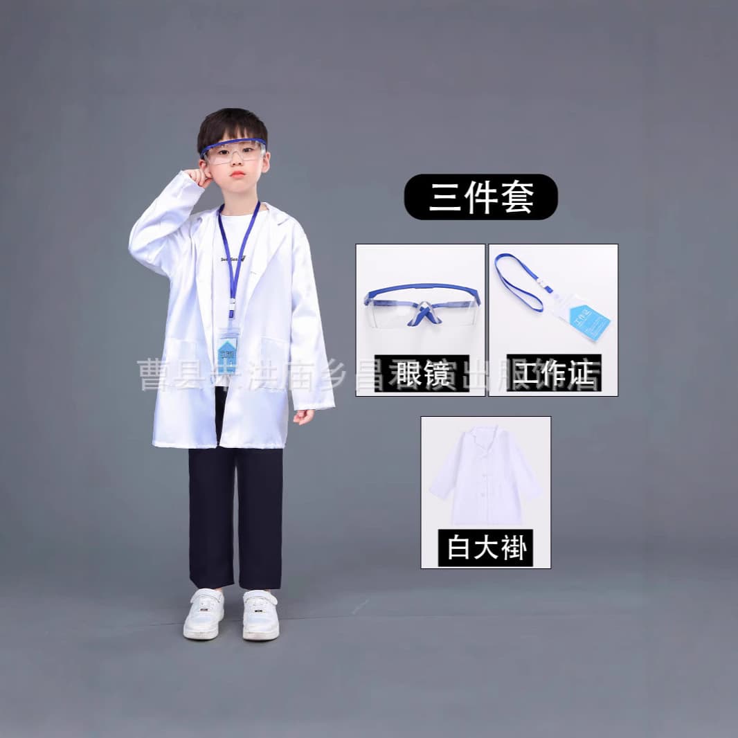 Children's White Lab Coat for Boys, Doctor Costume, Laboratory Uniform, Student Experiment Role Play