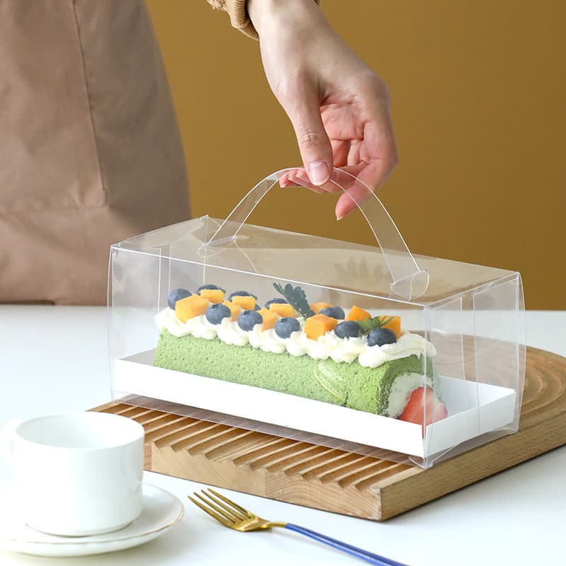 Disposable fully transparent cake roll box Swiss roll packaging box sandwich towel roll carrying box half roll packaging box