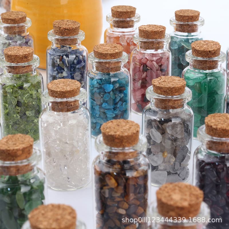 Natural Crystal Gravel Drift Bottle, Wishing Bottle, Mini Glass Bottle, Mineral Specimen Crafts Wholesale