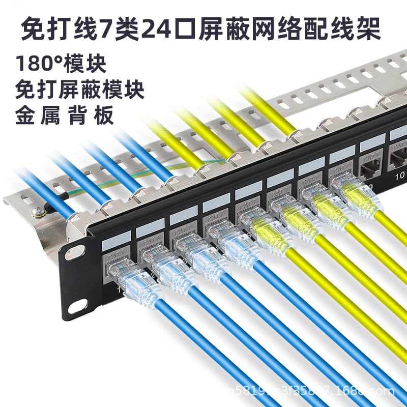 24-Port Shielded Patch Panel Cat7 48-Port Straight-Through Empty Rack 180-Degree Non-Punch-Down Module 6A Cat6a CAT7