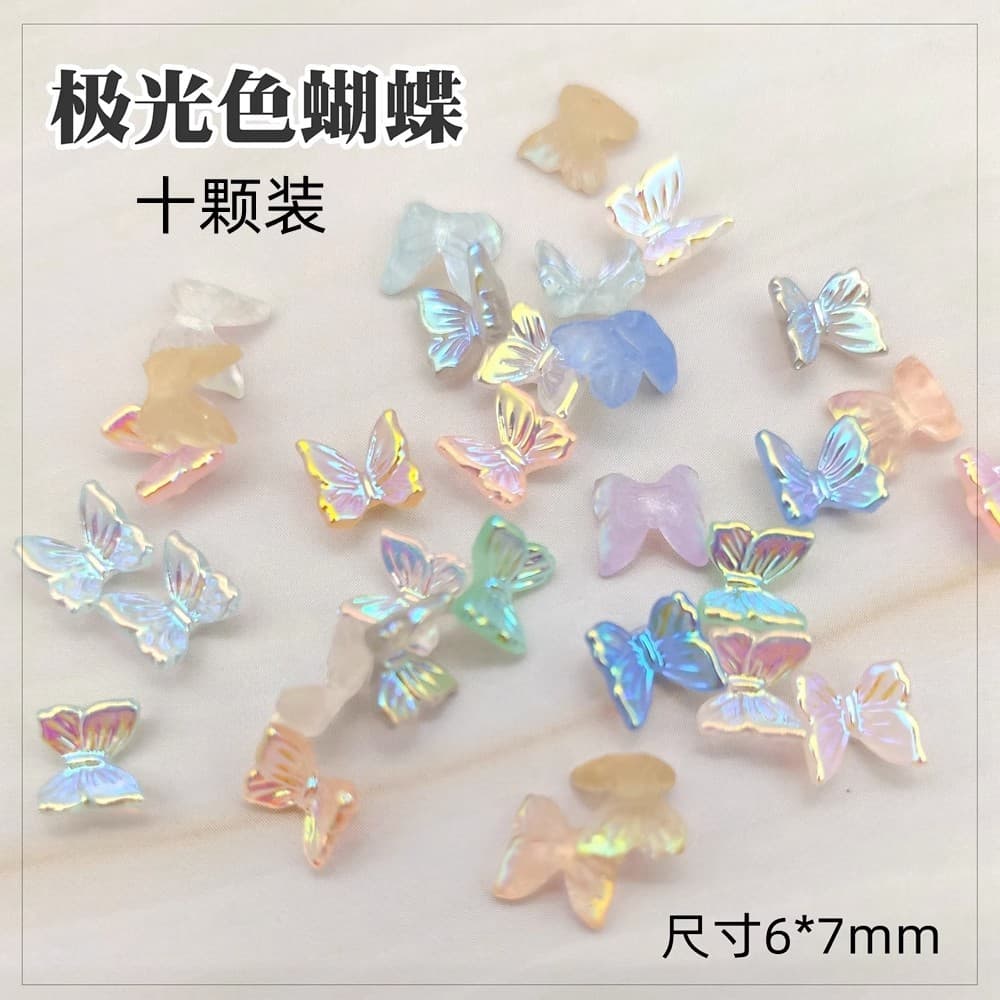 Aurora online popular colorful transparent 3D resin DIY nail art butterfly decoration for little red book style