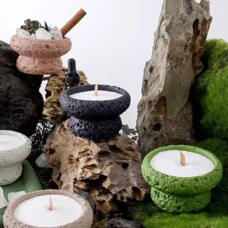 Creative Plaster Aromatherapy Candle Empty Cup, High-Aesthetic Minimalist DIY Home Bedroom Long-Lasting Fragrance Container, Volcanic Stone