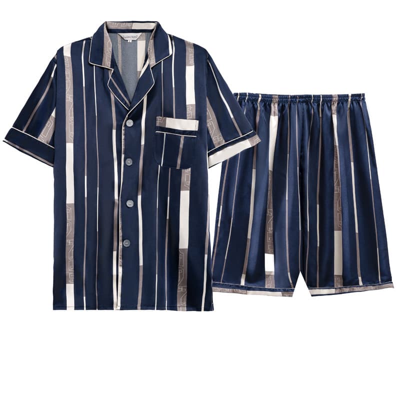 Fat Man Ice Silk Short Sleeve and Shorts Pajama Set for Boys Spring and Summer Homewear