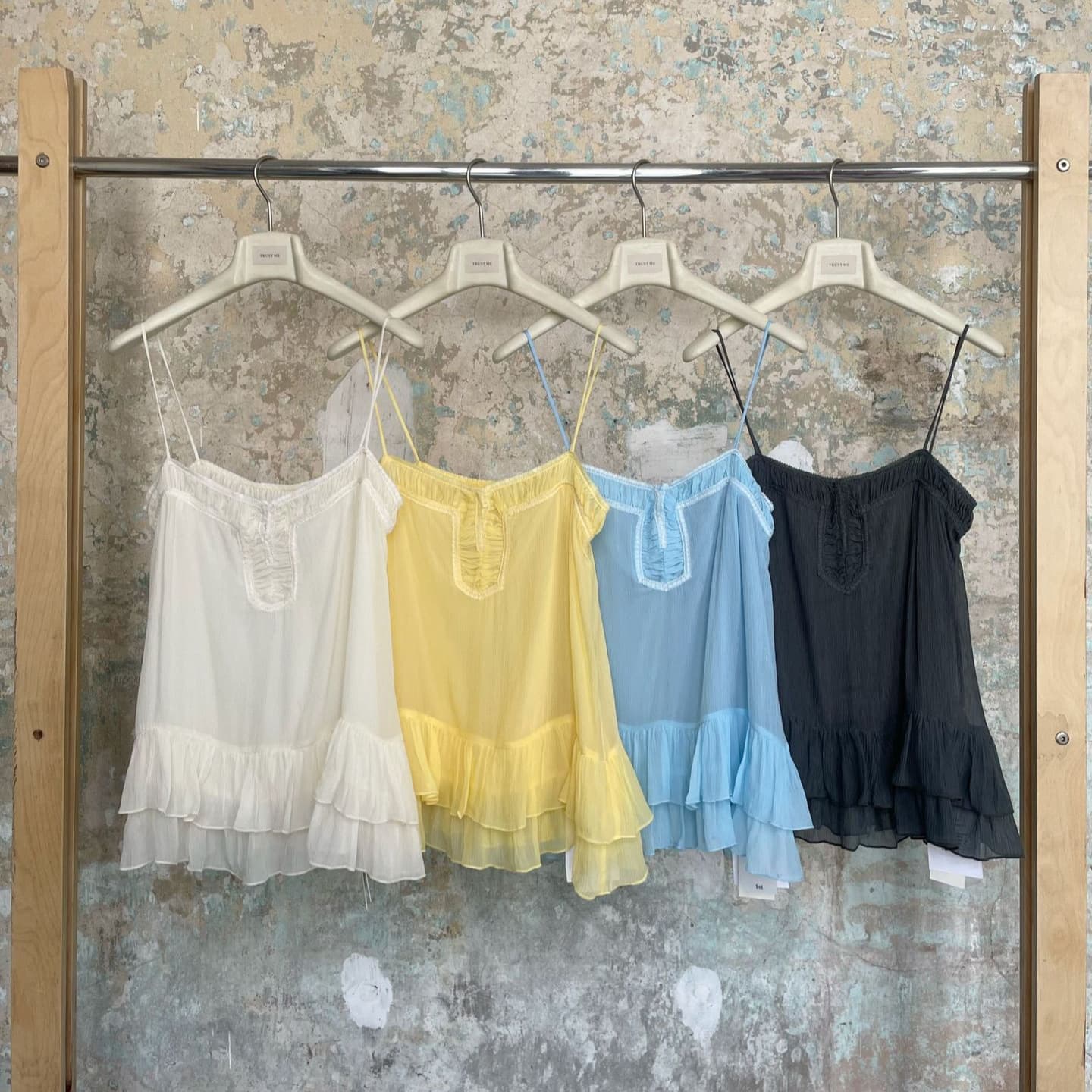 TRUSTME Thirteen Lines New French Elegant Lace Double Layer Ruffle Suspender Soft Sleeveless Vest Top