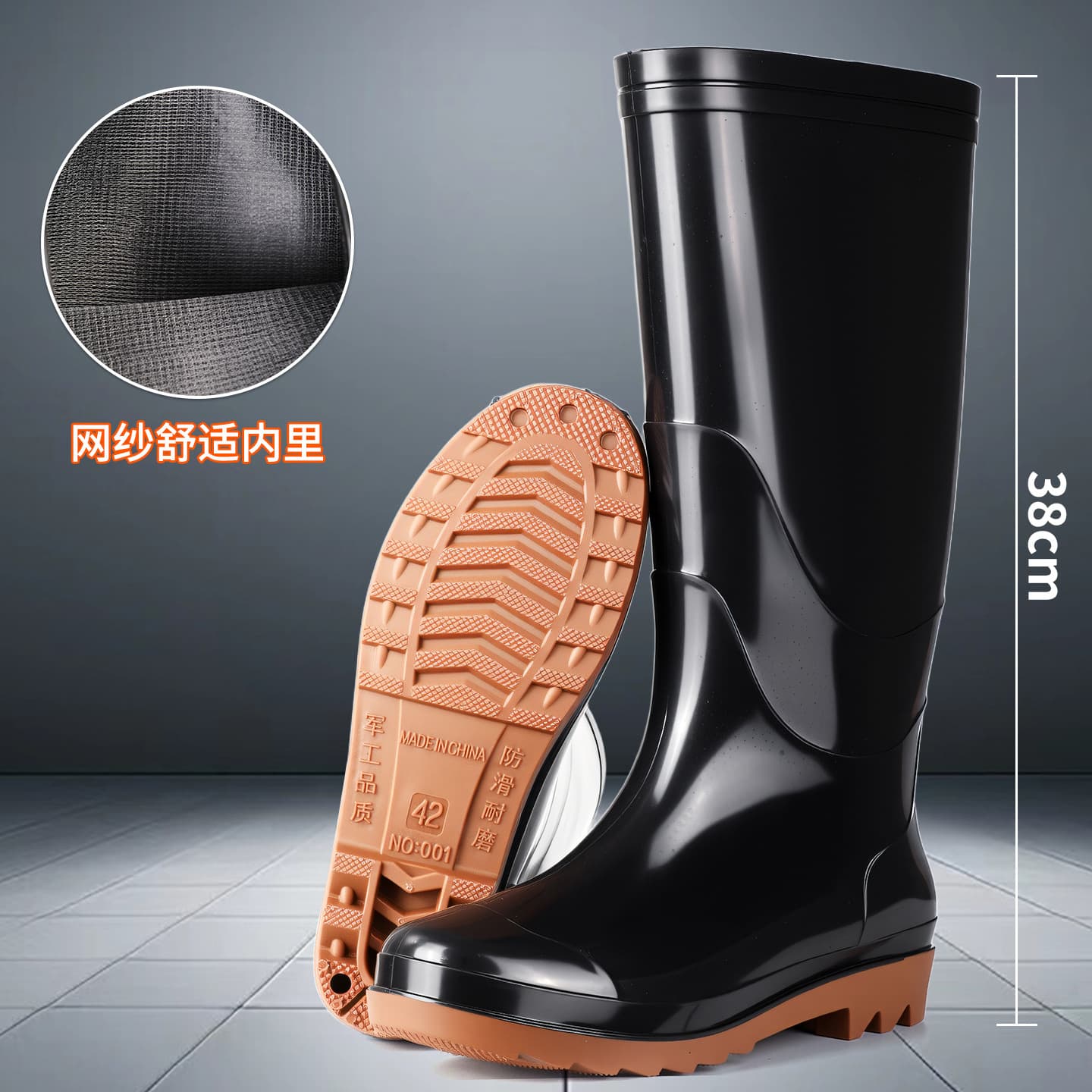 Factory Wholesale Men's Rain Boots High-Top Mid-Top Labor Protection Construction Site Rain Boots Fleece-Lined Warm Export Rain Boots Kitchen