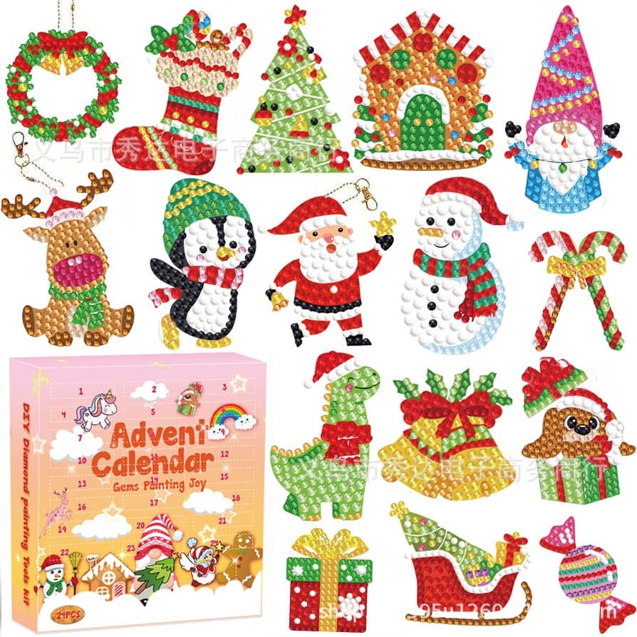 Cross-border Christmas Diamond Painting Keychain, Christmas Countdown Creative Puzzle Hanging Decorative Sticker Blind Box