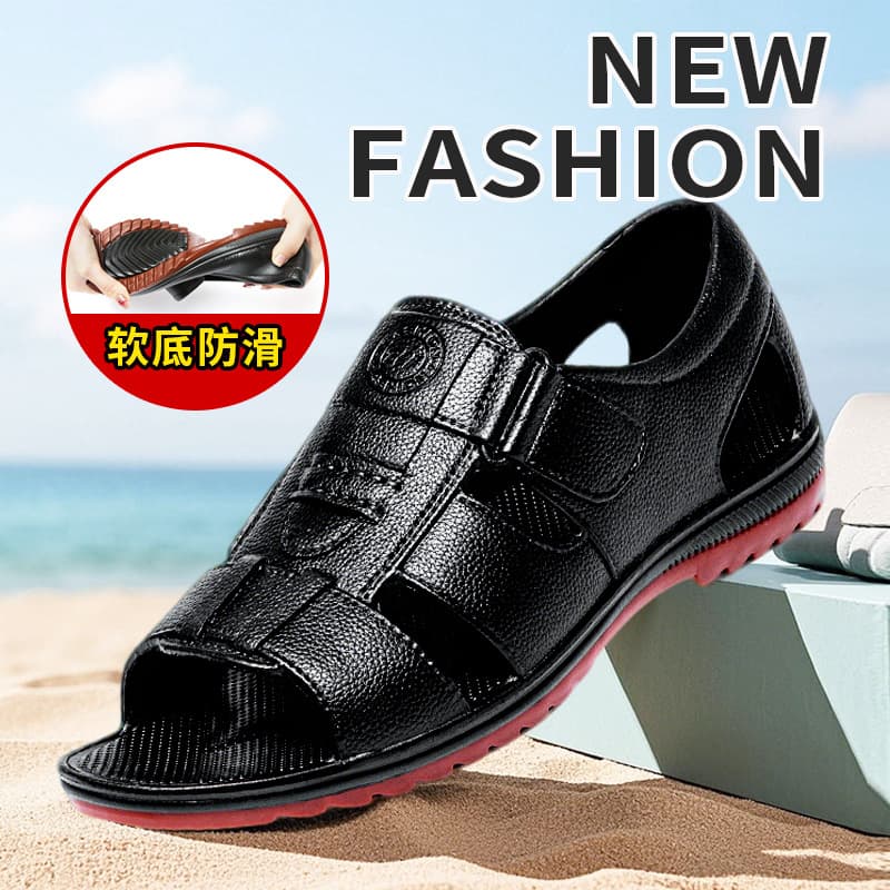 Men's Summer Hollow Breathable Clogs, Middle-Aged and Elderly Men's Open-Toe Sandals, Non-Slip Dad Shoes, Construction Site Sandals