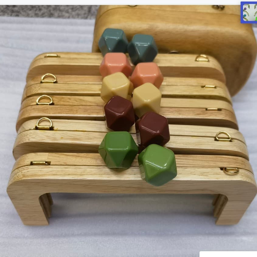 Cross-Border Handbag 20cm Rhombus Resin Head Wooden Clip Frame Wooden Mouth Gold DIY Handbag Clutch Bag Wooden