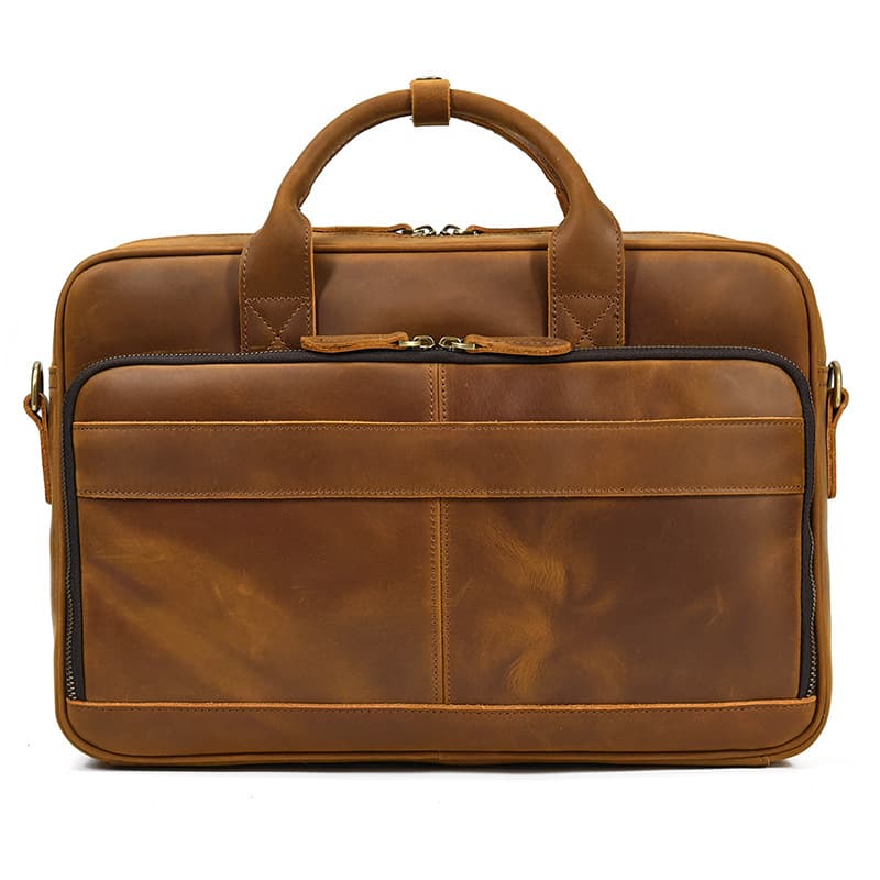 Crazy Horse Leather Men's Briefcase 15.6-inch Laptop Bag Genuine Leather Crossbody Business Handbag