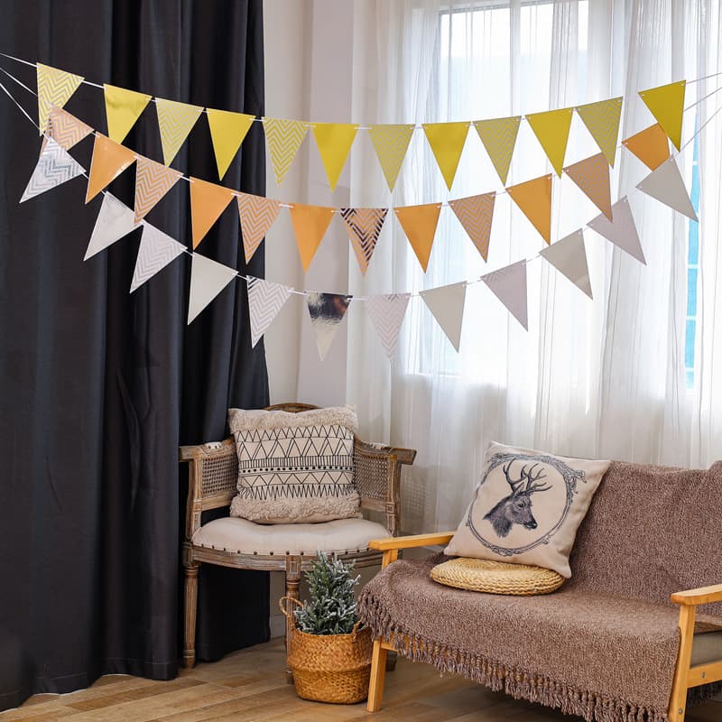 Gold Foil Wavy Triangle Banner Birthday Decoration Garland Festival Party Decor Background Prop