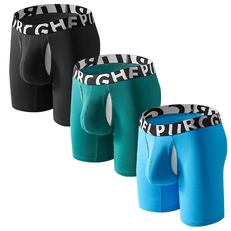 Long Boxer Briefs for Men 3/4 Length Inner Wear Sports Underwear Men's Double-Layer Separated U-Shaped Pouch Shorts
