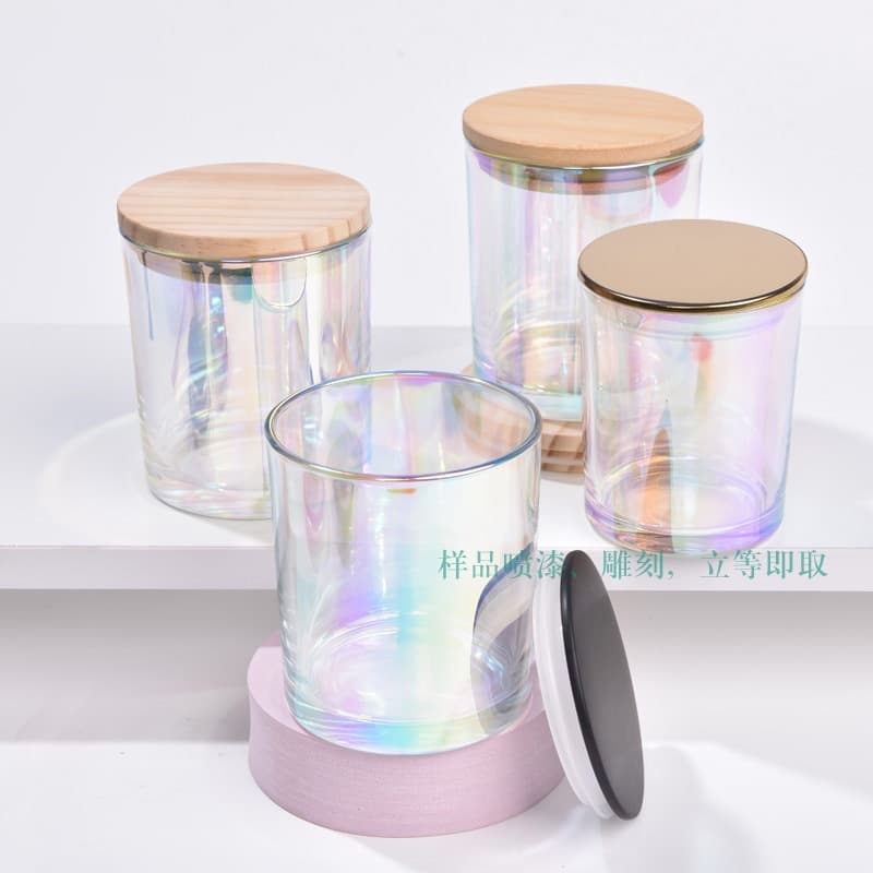 New 210ml Electroplated Ion-Plated Rainbow Candle Glass Jar in Stock Glass Bottle Aromatherapy Candle Cup
