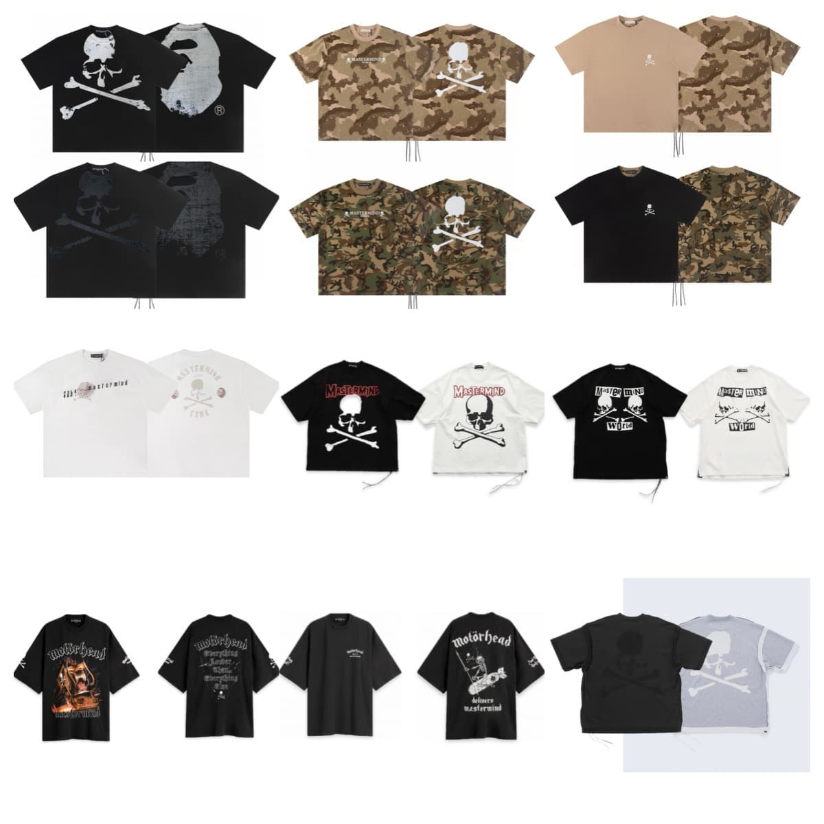 Cross-border Trade American MMJ Dark Vintage Washed Distressed Short Sleeve T-Shirt Men's Camo Skull Print Tee