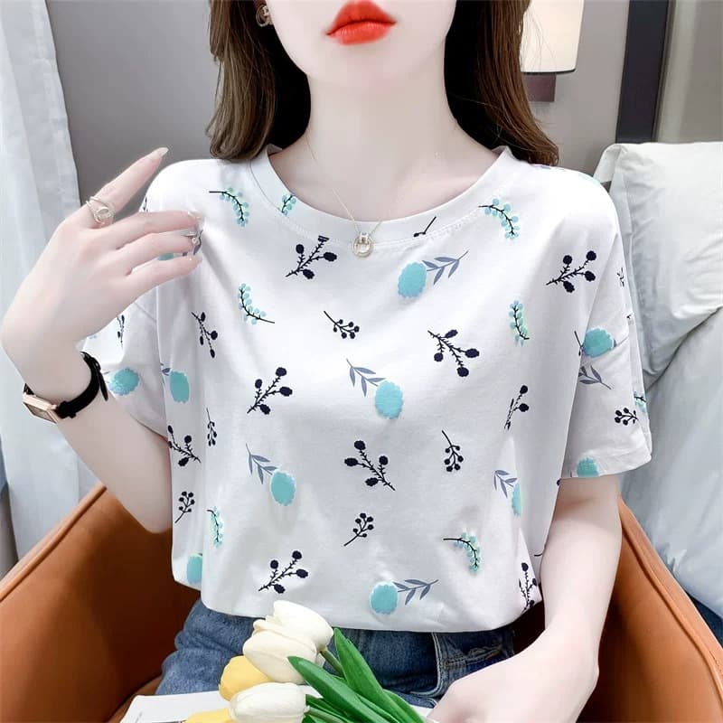 White Short-sleeved T-shirt Women's New plus size Summer Loose Design Sense T-shirt Printed Fashionable All-match Top Trendy